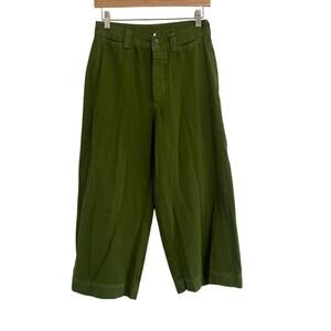 Free People Wide Leg Cropped Pants Women’s Size 26 Baggy Green Boho Lagenlook